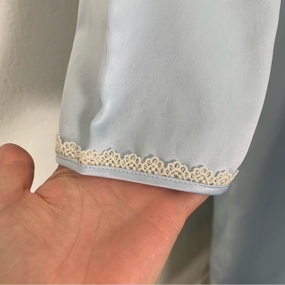 Charter Club Long Lawn Satin Nightgown Blue Modest Lace Ribbon Womens M Sleeve - Picture 10 of 17